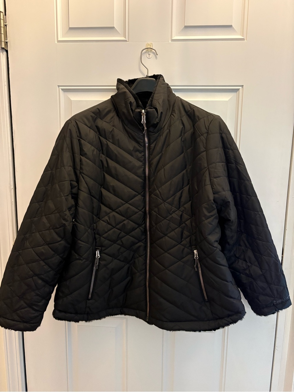 Free Country Black Quilted Puffer Jacket with Stand Collar